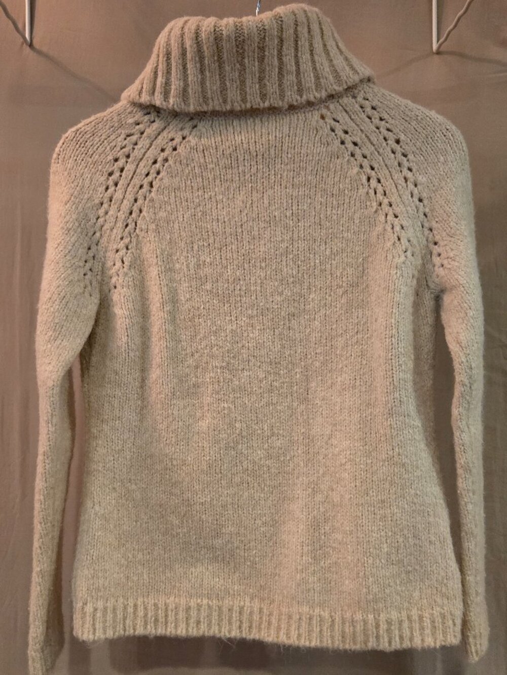 LOFT Turtleneck Sweater Cream Chunky Knit Alpaca Wool Blend Size M - Picture 6 of 15